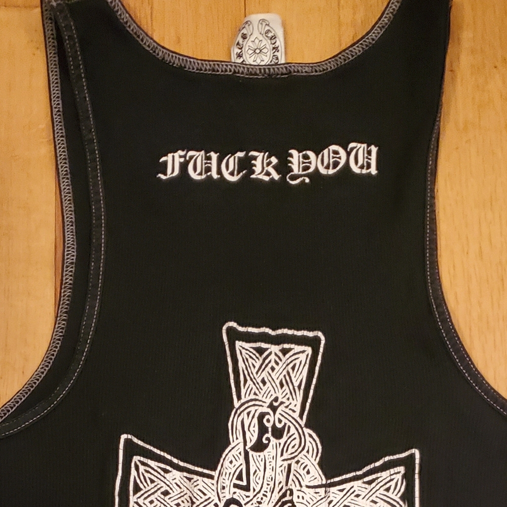 Auth Chrome Hearts tank Cross F**k You